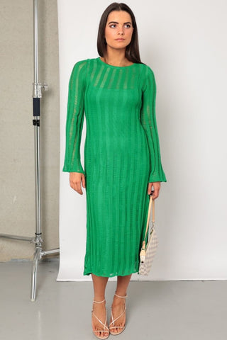 Long Sleeve Knit Midi Green
