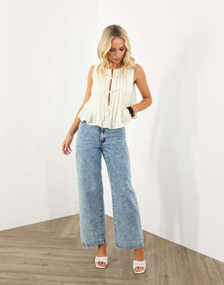 Linen-Blend-Relaxed-Pleated-Top - Cream