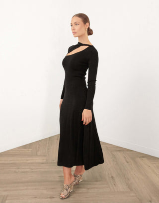 Mathew Dress - Fitted Twist Long Sleeve Midi - Black