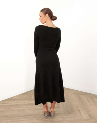 Mathew Dress - Fitted Twist Long Sleeve Midi - Black