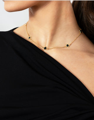 Veronica Necklace - 18K Gold Plated Clover Necklace - Gold Black