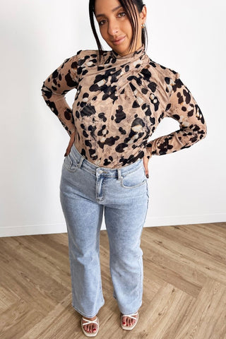 Kerr Top - Crossover High Neck Long Sleeve - Leopard