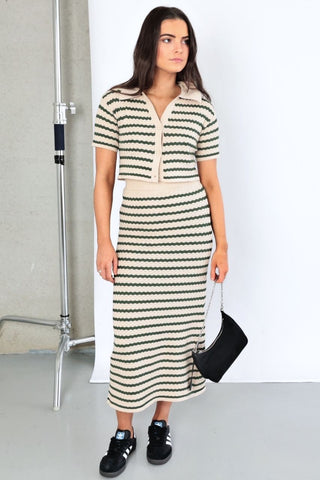 Fowler Skirt - High Waist Knit Skirt Green Stripe