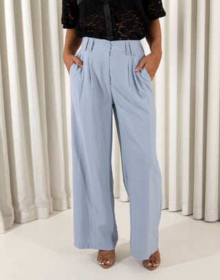 Blue-wide-leg-high-waist-dress-pants-with-side-pockets