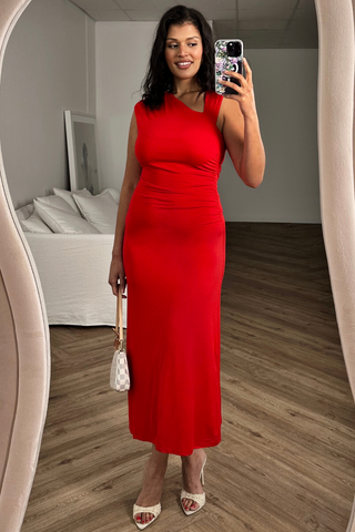 Fitted- Asymmetrical- Neckline-Midi - Red.png