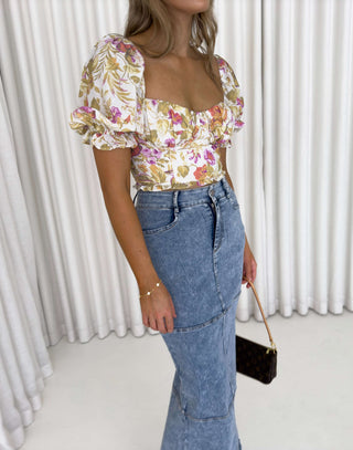 Lorenzo Top - Floral Puff Sleeve Crop Top