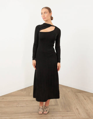 Mathew Dress - Fitted Twist Long Sleeve Midi - Black