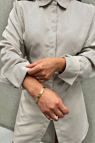 Murphy Dress - Long Sleeve Shirt Mini Dress - Stripe