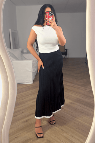 Natasha Skirt - High Waist Pleated Midi - Black White