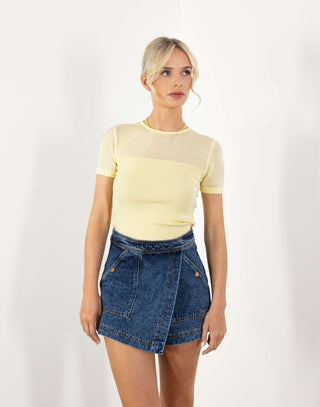 Riley-Top-Fitted-Sheer-Neckline-Top-Lemon