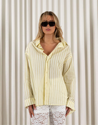 Yellow-oversized-cotton-button-up-shirt-with-gathered-back-detail