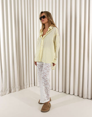 Yellow-oversized-cotton-button-up-shirt-with-gathered-back-detail