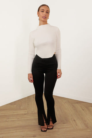 Annalissa Top - High Neck Long Sleeve Fitted Top - White