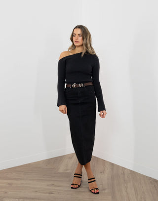 Ariane Skirt - High Waist Fitted Skirt - Black