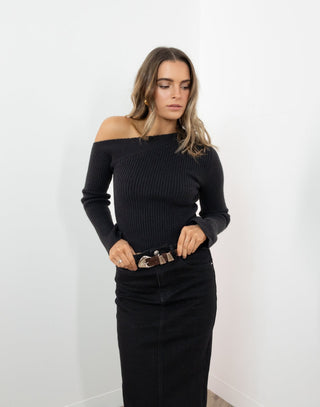 Ariane Skirt - High Waist Fitted Skirt - Black