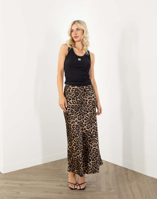 Bowie Skirt - High Waist Bias Cut Maxi Skirt - Leopard