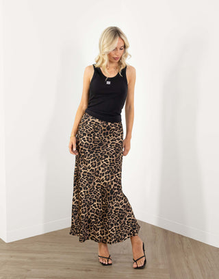 Bowie Skirt - High Waist Bias Cut Maxi Skirt - Leopard