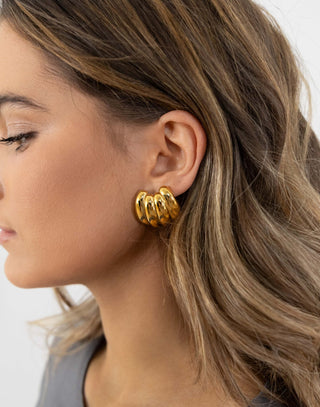 Brianna Earrings - 4 Bar Puff Stud Earrings - Gold