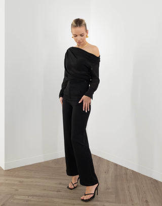 Bruce Blouse - Off Shoulder Drape Sheer Top - Black