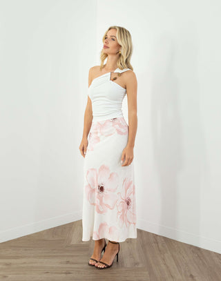 Carrie Skirt - Bias Linen Midi Skirt - Soft Bloom