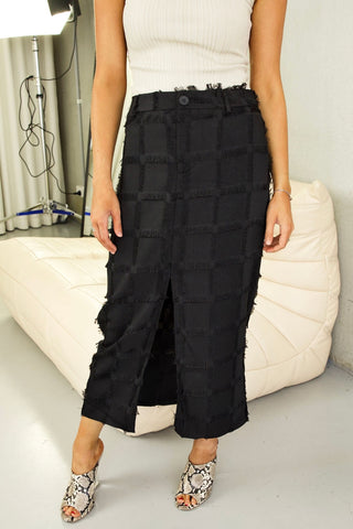 Clarke Skirt - High Waisted Textured Midi Skirt - Black
