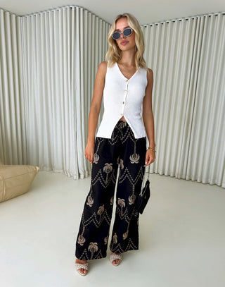 Elise Pants - High Waist Relaxed Embroidered Pants - Palmistry