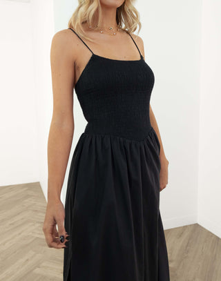 francesca-dress-shirring-bust-a-line-midi-black