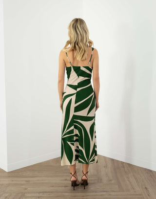 Gabriel Dress - Linen Bias Cut Midi - Verdant