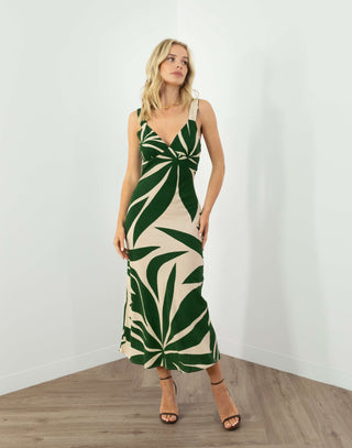 Gabriel Dress - Linen Bias Cut Midi - Verdant