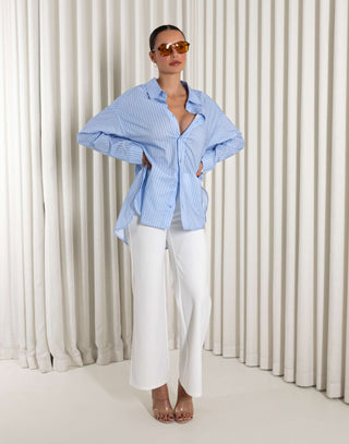 White high waist straight leg dress pants with waist panel