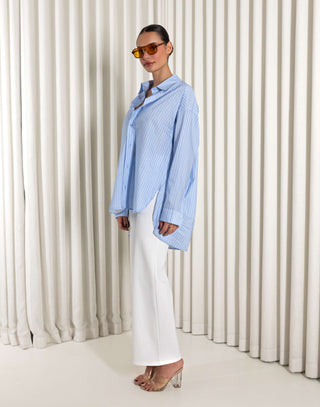 White high waist straight leg dress pants with waist panel