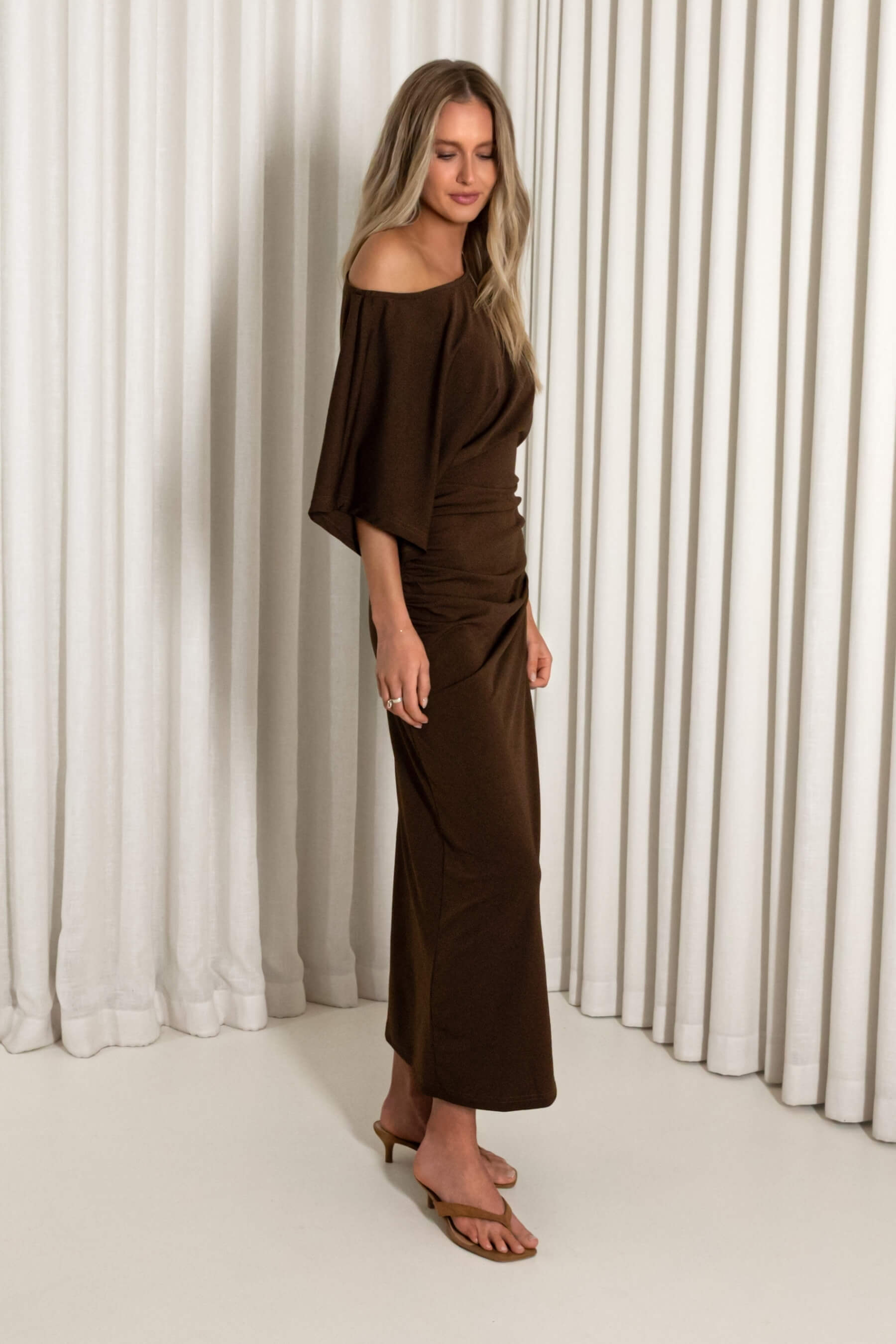 Grayson Midi Dress in Brown