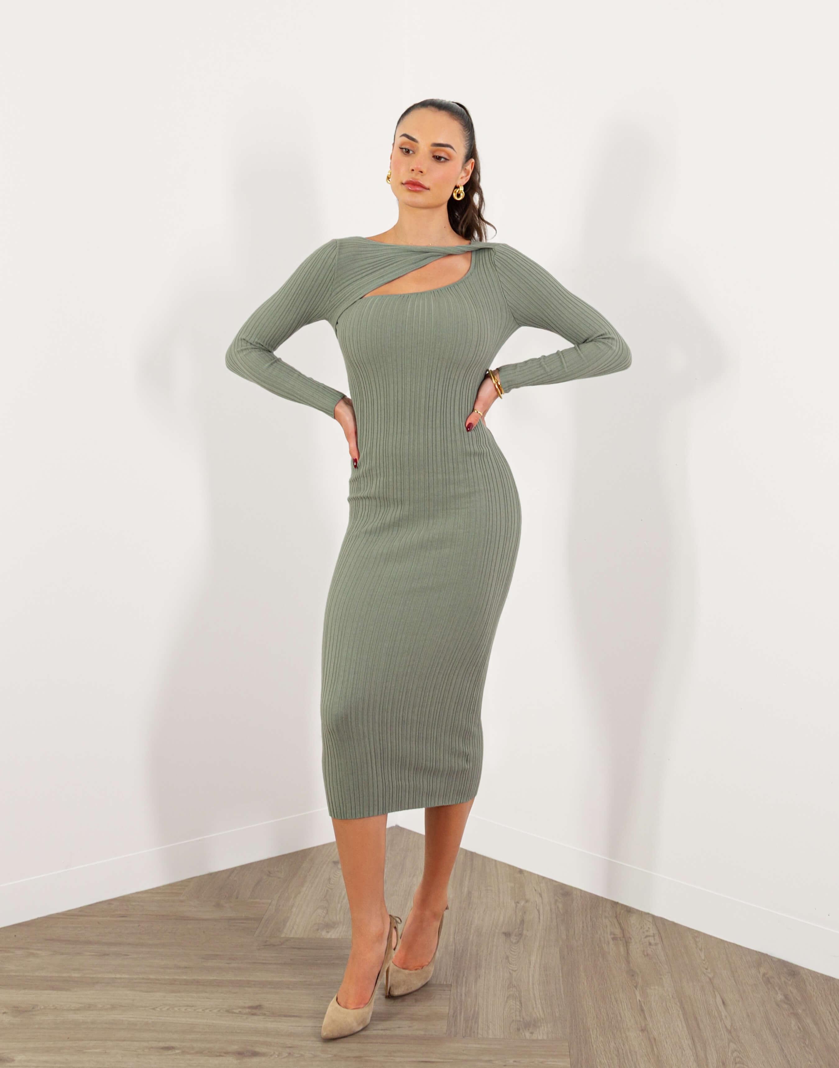 twisted neck midi dress Yolanda White Twisted Neck Cape Midi Dress Relvoux Womenswear