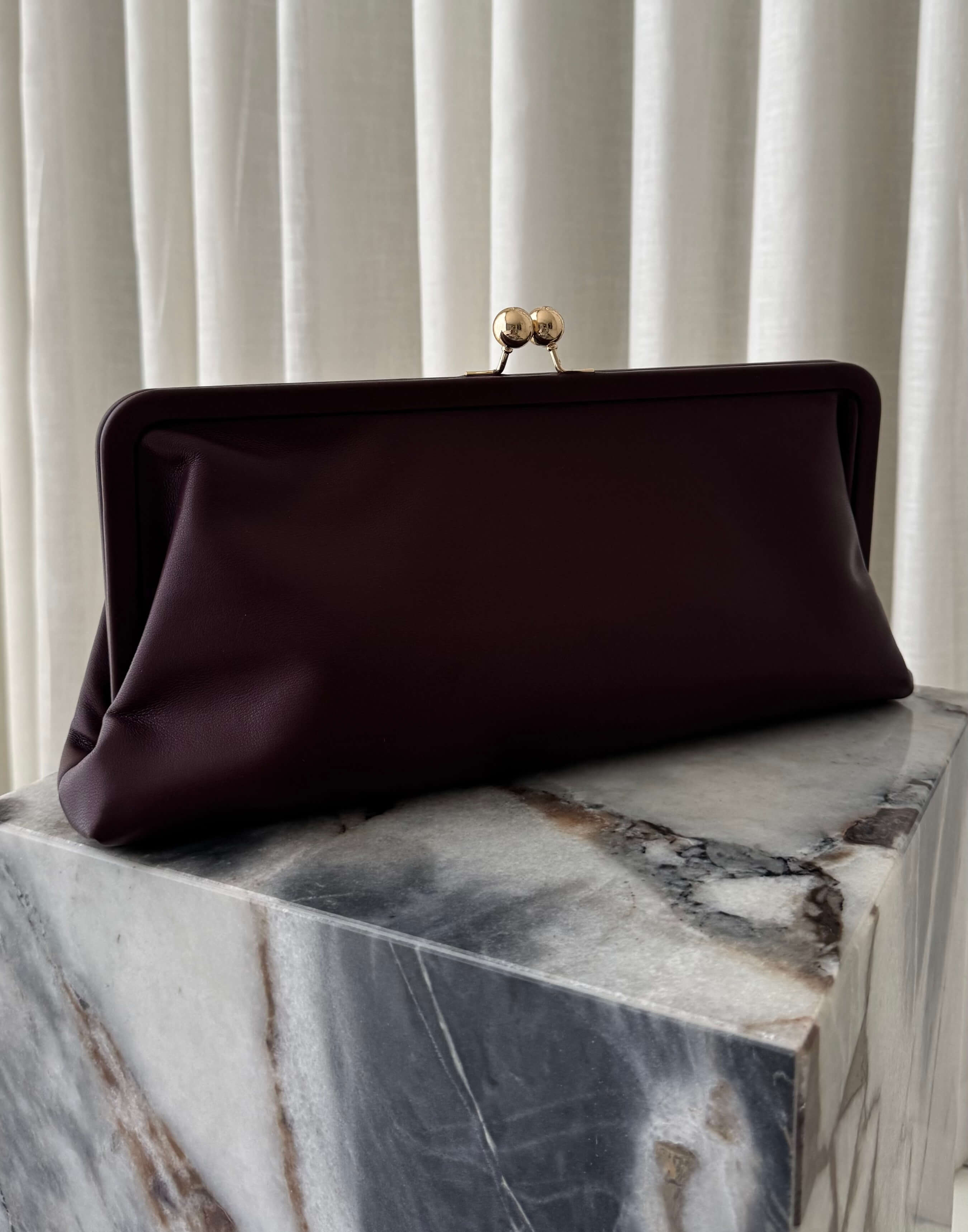 Jaqui Bag Faux Leather Gold Hardware Clutch Burgundy – MVE