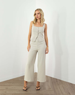 John Crop - Fitted Button Up Crop - Stone