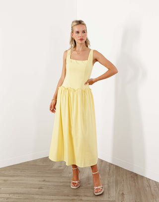 kailua-dress-drop-waist-sqaure-neck-midi-yellow