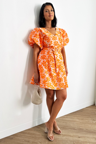 kerry-dress-short-puff-sleeve-mini-orange-print