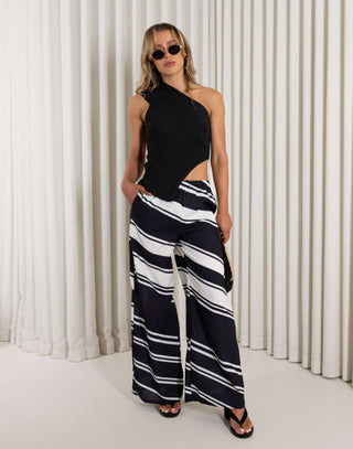High waisted relaxed stripe pants with drawstring and pockets