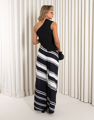 High waisted relaxed stripe pants with drawstring and pockets