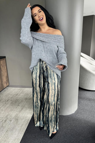 Marie Knit - Off Shoulder Knit Sweater - Grey Marle