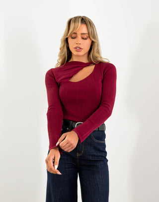 mathew-knit-top-fitted-twist-long-sleeve-top-burgundy