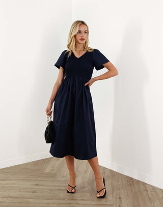  mattson-dress-fitted-bust-short-sleeve-midi-deep-navy