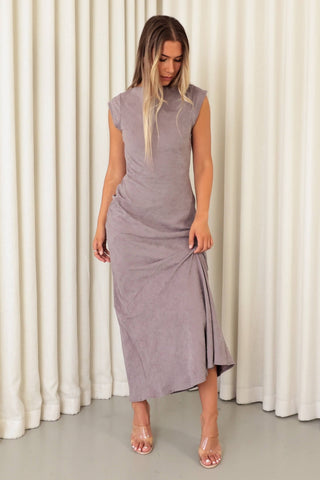 melissa-dress-bias-short-sleeve-low-back-maxi-purplish-grey