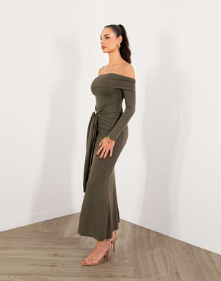 nigel-dress-off-shoulder-long-sleeve-midi-olive