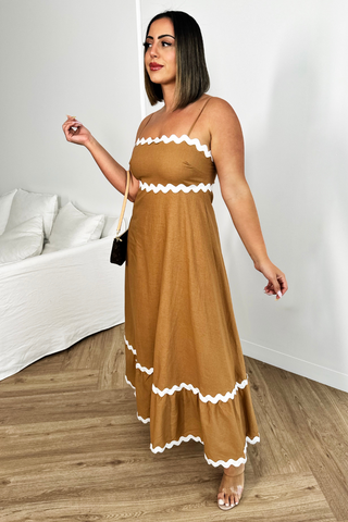 Palmeri Dress - A Line Midi - Brown