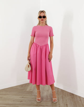 Phyllis Dress Fitted T-Shirt Bell Midi Dress Pink – MVE BOUTIQUE