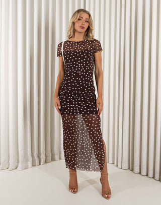 Piper brown polka dot mesh T-shirt dress with lining