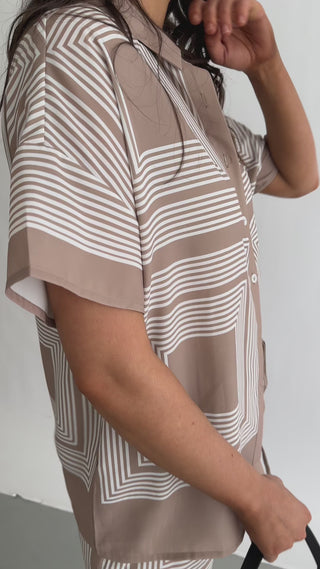  Collared Button Short Sleeve  shirt- Beige