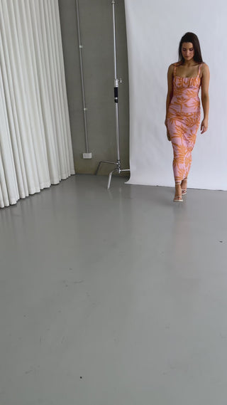 Rouched Mesh Midi - Pink Orange