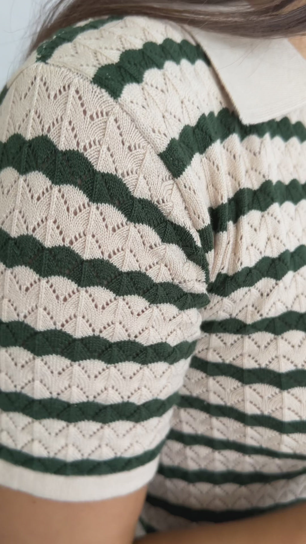 Collared Short Sleeve Crop Green Stripe